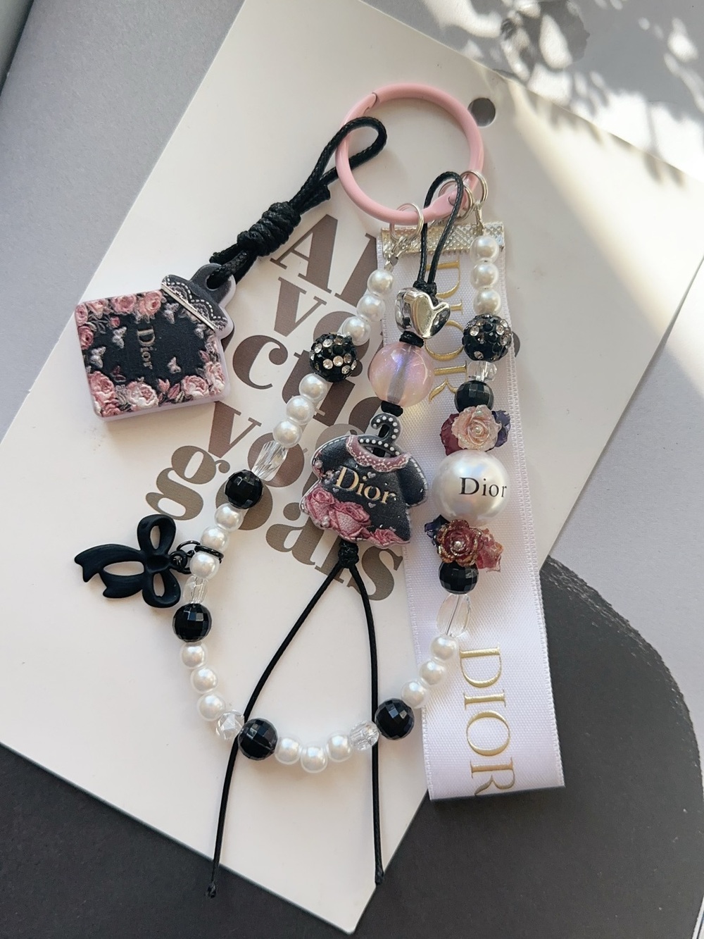CD Ribbon & Floral Butterfly Charm Bag charm Keychain